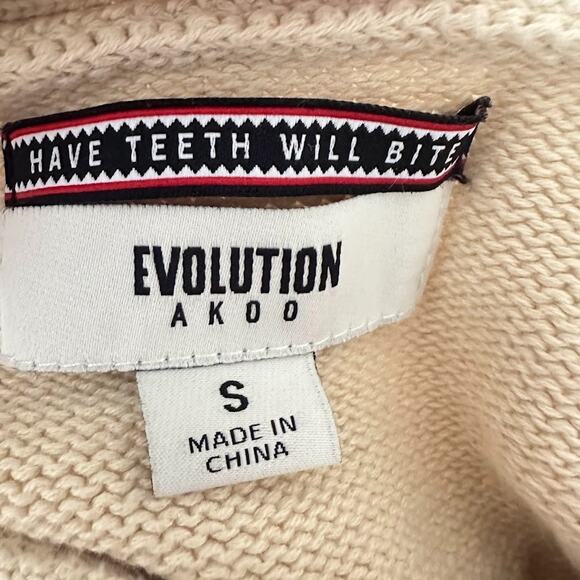 Akoo Roe Mens Cardigan Small Patchwork Varsity Preppy Animal Print Button Ivory - Picture 7 of 9